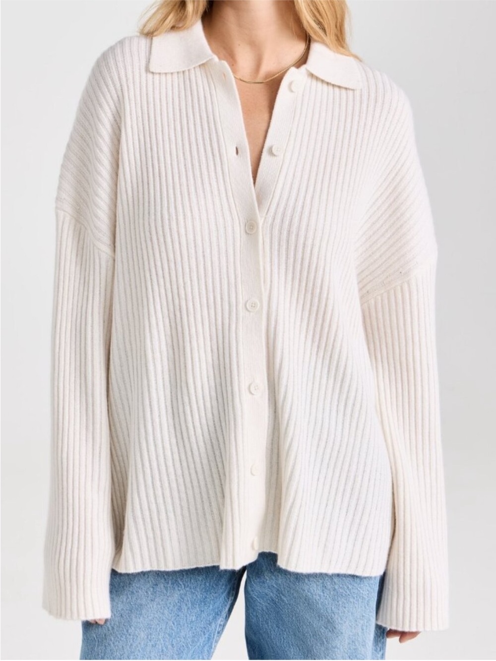 Reformation Fantino Cardigan in Gossamer Cashmere Oversized Sweater Sz L Cream
